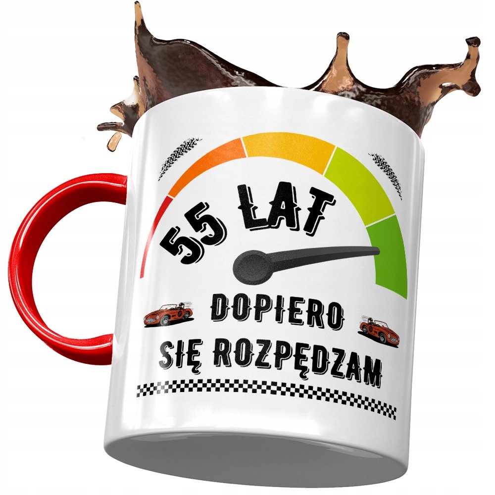 Kubek Czerwony na Urodziny 55 55te 55-te Prezent z Nadrukiem ze Zdjęciem + Opakowanie na prezent (wzór 02)