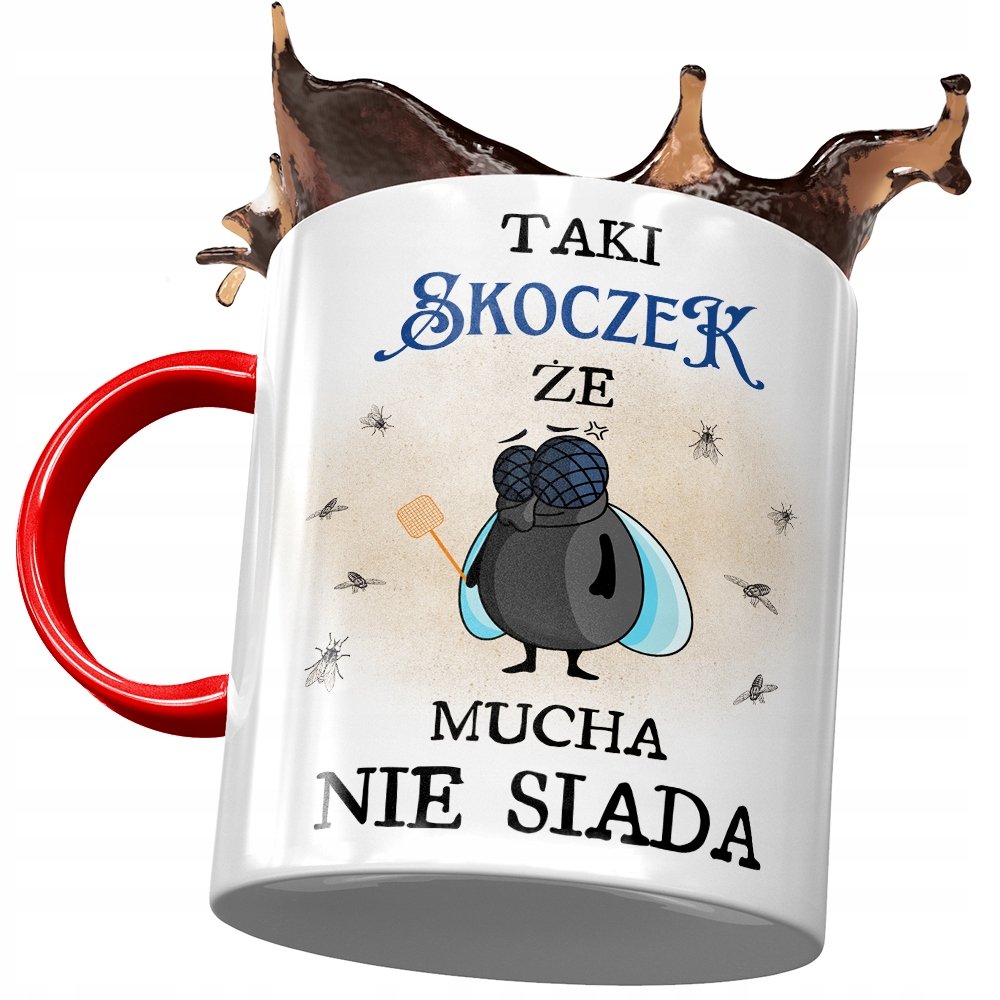 Kubek Czerwony Dla Skoczka Że Mucha Nie Siada z Nadrukiem ze Zdjęciem + Opakowanie na prezent (wzór 02)