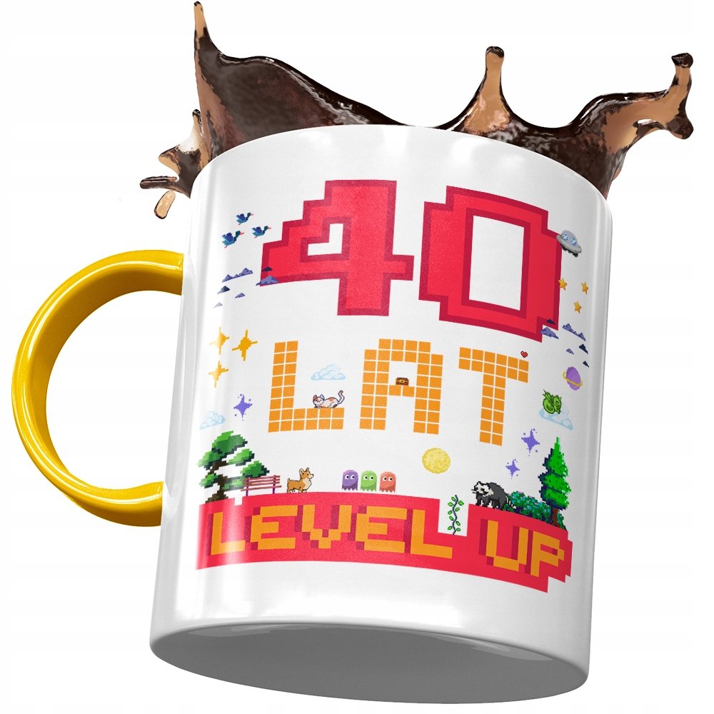 Kubek Żółty na Urodziny 40 40ste 40-ste na Prezent z Nadrukiem ze Zdjęciem + Opakowanie na prezent (wzór 02)