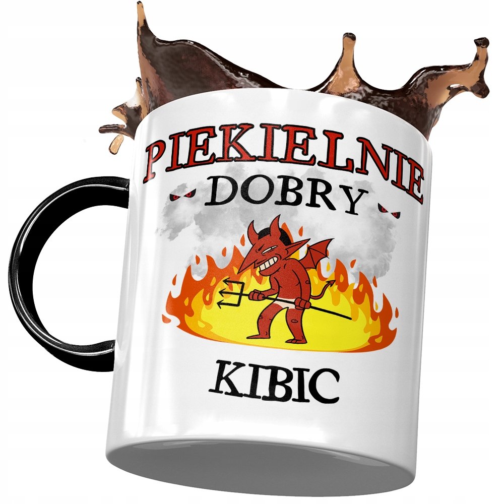 Kubek Czarny Dla Kibica Piekielnie Dobry Kibic z Nadrukiem ze Zdjęciem + Opakowanie na prezent (wzór 03)
