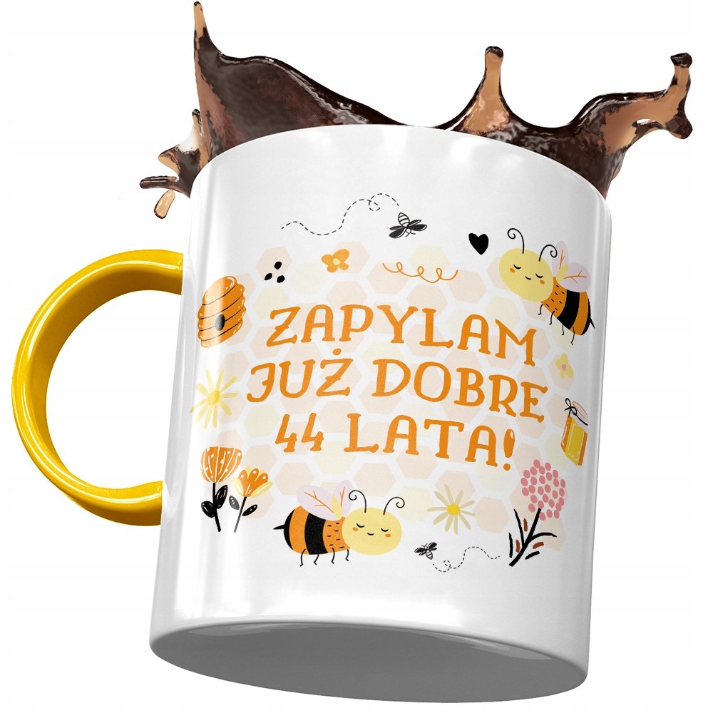 Kubek Żółty na Urodziny 44 44te 44-te na Prezent z Nadrukiem ze Zdjęciem + Opakowanie na prezent (wzór 02)