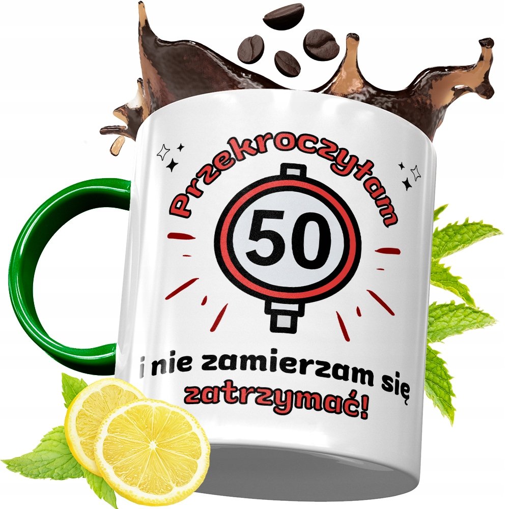 KUBEK ZIELONY NA 50 50STE 50-STE URODZINY PREZENT z Nadrukiem ze Zdjęciem + Opakowanie na prezent (wzór 02)