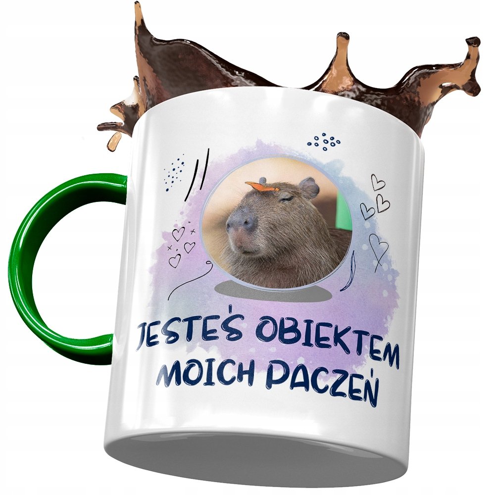 Kubek Zielony Kapibara Urodziny Imieniny Prezent z Nadrukiem ze Zdjęciem + Opakowanie na prezent (wzór 02)