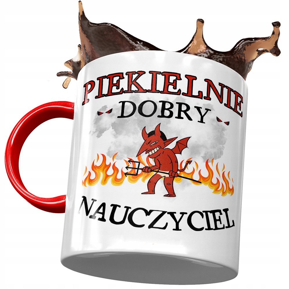 Kubek Czerwony Dla Nauczyciela Piekielnie Dobry z Nadrukiem ze Zdjęciem + Opakowanie na prezent (wzór 02)