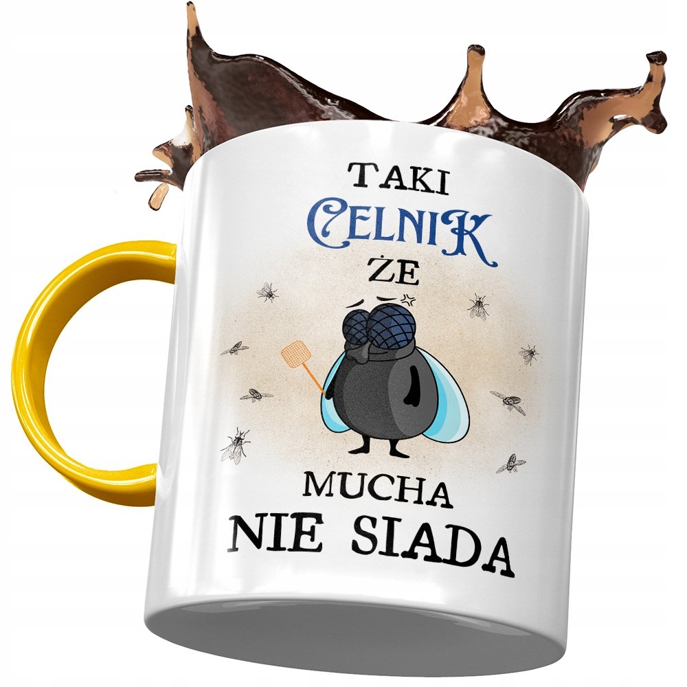 Kubek Żółty Dla Celnika Taki Że Mucha Nie Siada z Nadrukiem ze Zdjęciem + Opakowanie na prezent (wzór 02)