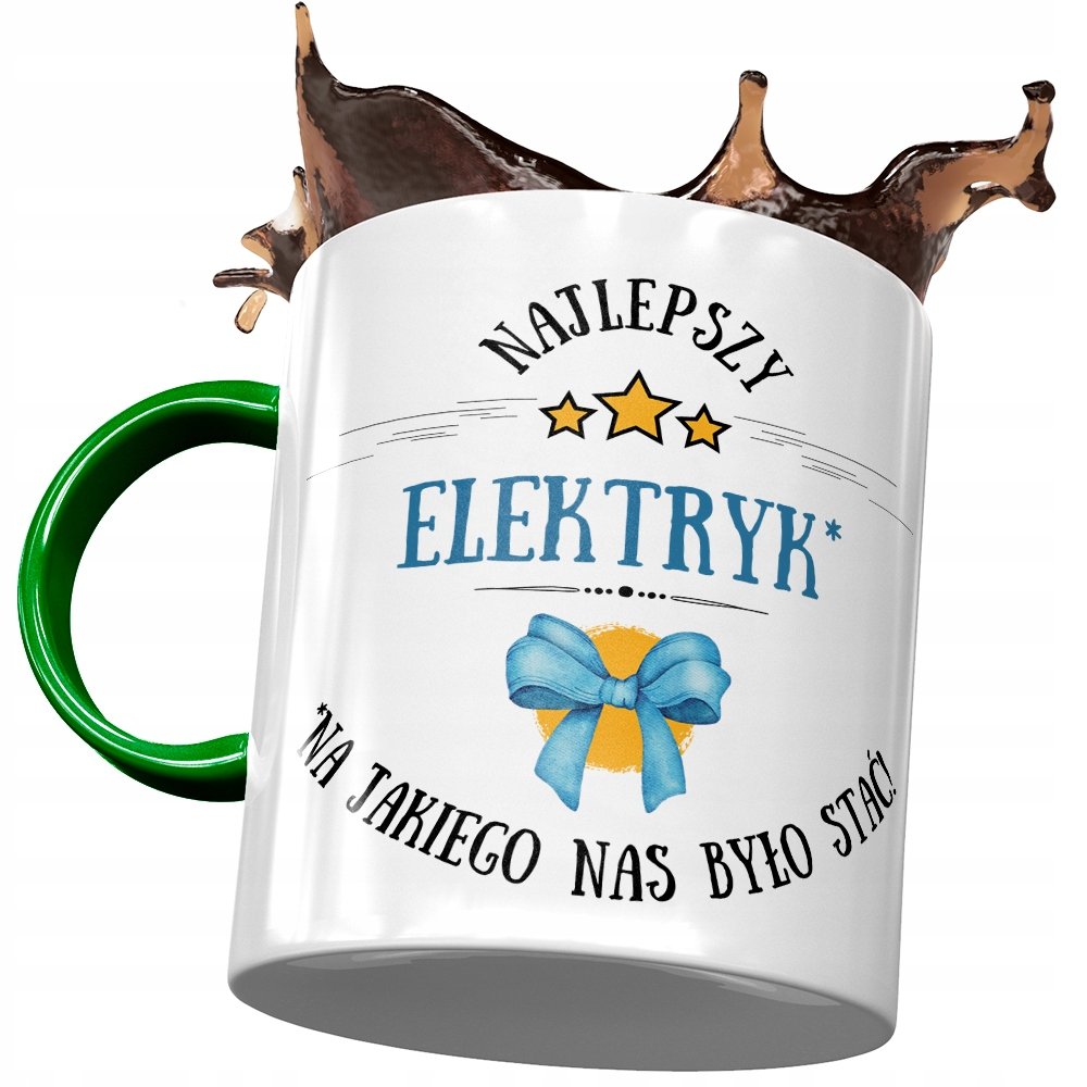 Kubek Zielony Dla Elektryka Najlepszy Elektryk z Nadrukiem ze Zdjęciem + Opakowanie na prezent (wzór 02)