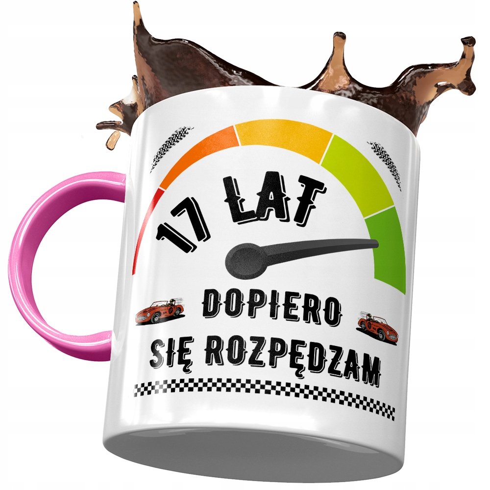 Kubek Różowy na Urodziny 17 17ste 17-ste Prezent z Nadrukiem ze Zdjęciem + Opakowanie na prezent (wzór 04)
