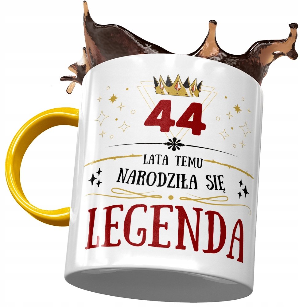 Kubek Żółty na Urodziny 44 44te 44-te na Prezent z Nadrukiem ze Zdjęciem + Opakowanie na prezent (wzór 04)