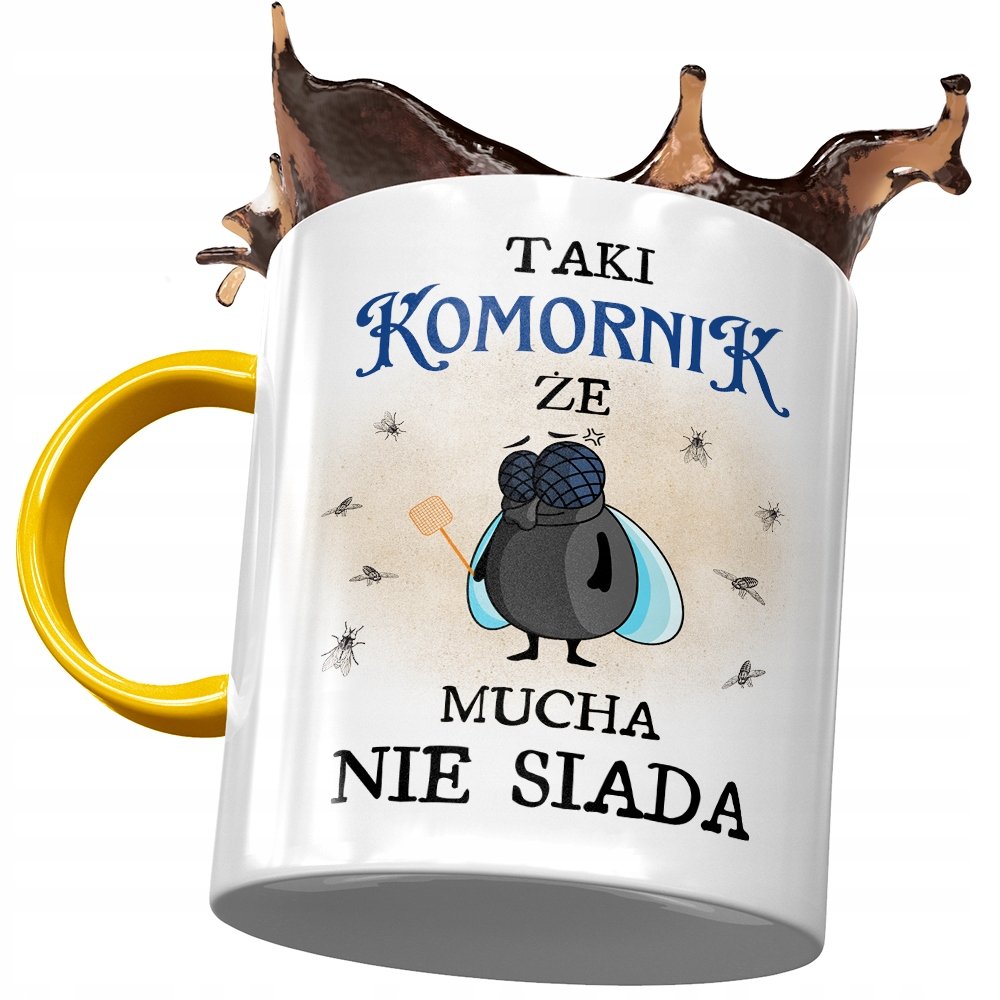Kubek Żółty Dla Komornika Taki Że Mucha Nie Siada z Nadrukiem ze Zdjęciem + Opakowanie na prezent (wzór 03)