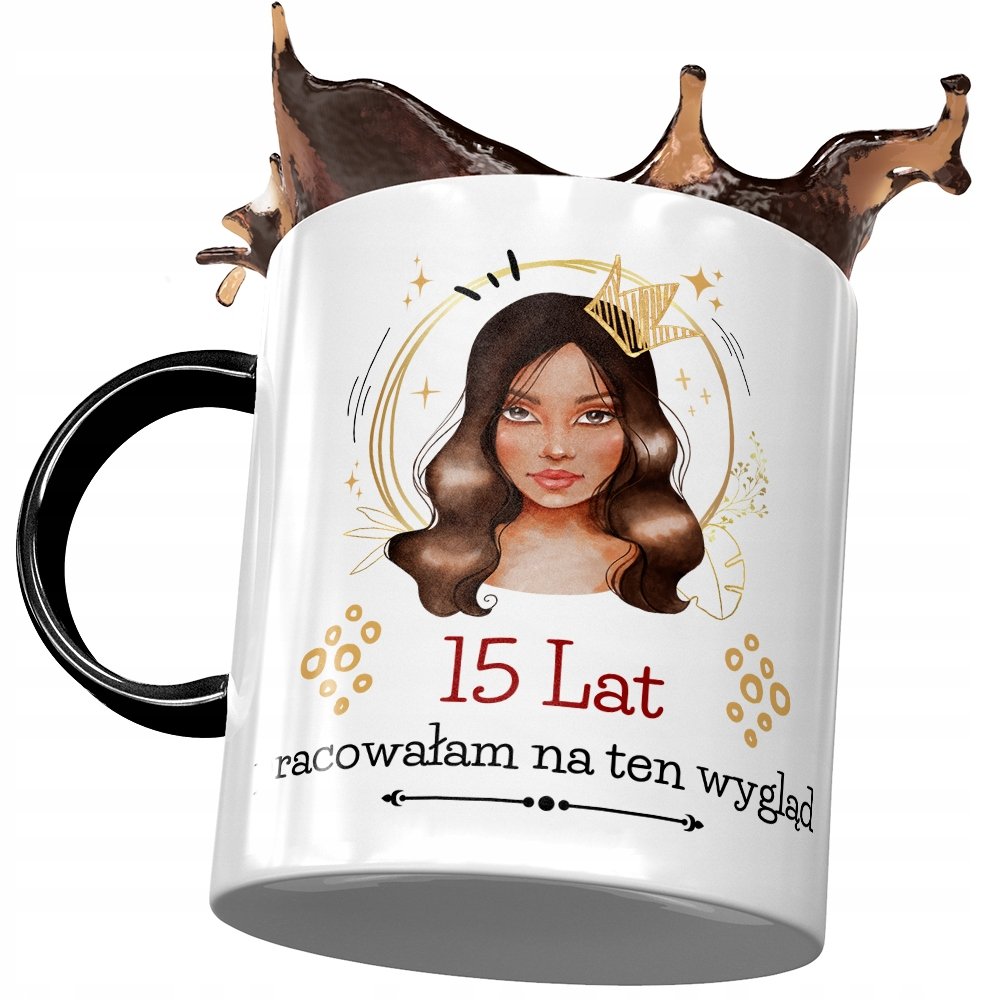 Kubek Czarny na Urodziny 15 15ste 15-ste Prezent z Nadrukiem ze Zdjęciem + Opakowanie na prezent (wzór 04)