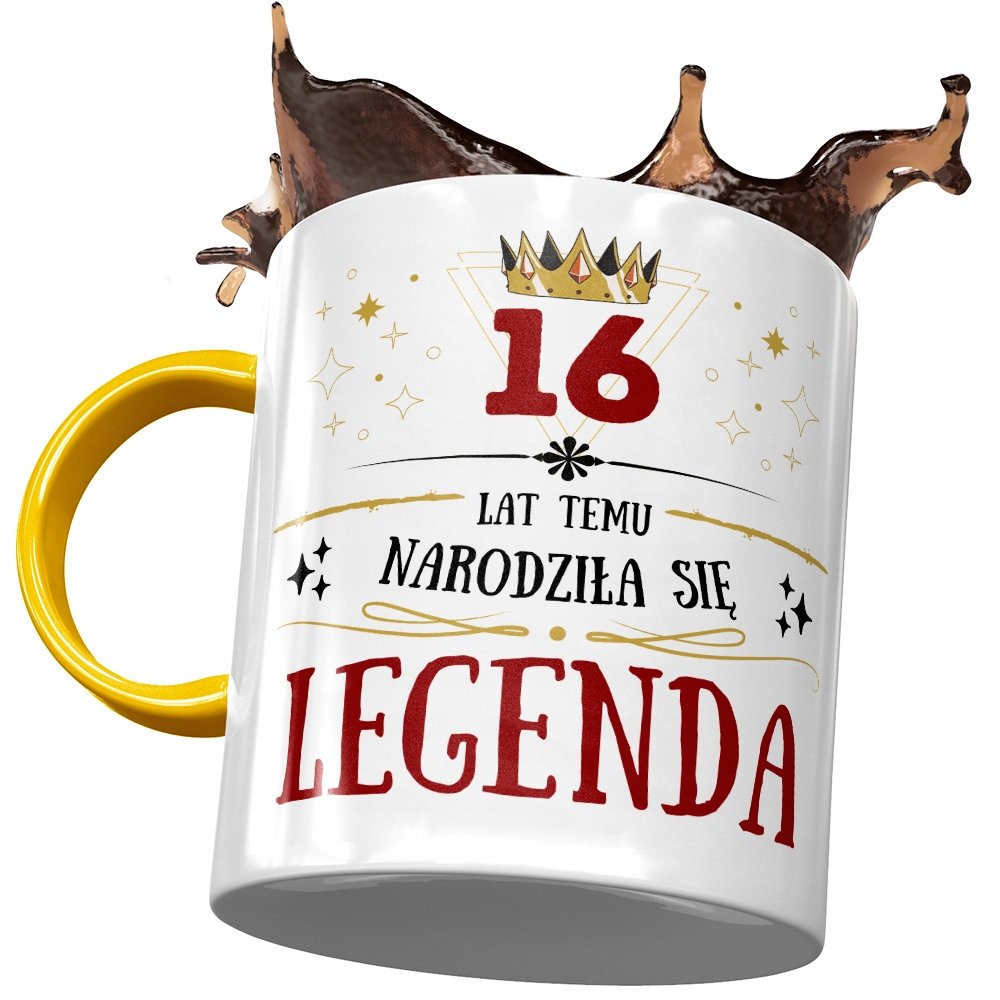 Kubek Żółty na Urodziny 16 16ste 16-ste na Prezent z Nadrukiem ze Zdjęciem + Opakowanie na prezent (wzór 03)