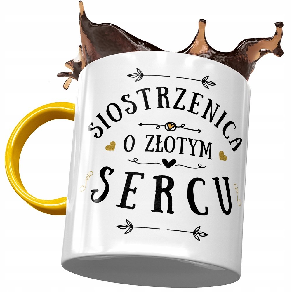Kubek Żółty Dla Siostrzenicy na Urodziny Prezent z Nadrukiem ze Zdjęciem + Opakowanie na prezent (wzór 03)