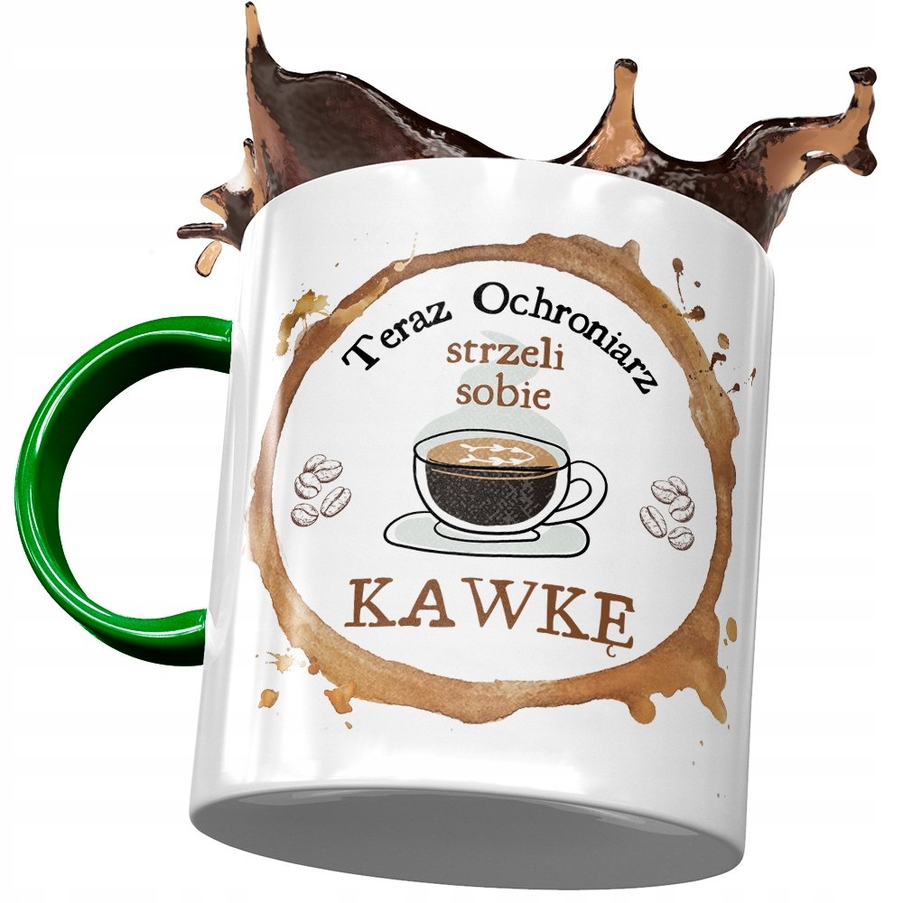 Kubek Zielony Ochroniarza Strzeli Sobie Kawkę z Nadrukiem ze Zdjęciem+ Opakowanie na prezent (wzór 01)