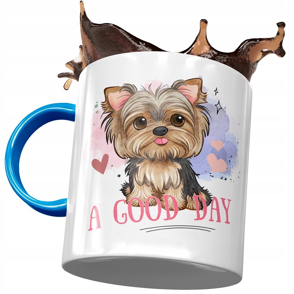 Kubek Błękitny z Pieskiem Psem Słodki na Prezent z Nadrukiem ze Zdjęciem+ Opakowanie na prezent (wzór 01)