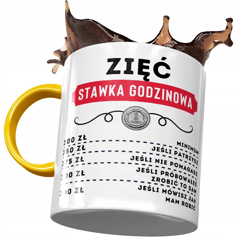 Kubek Żółty Dla Zięcia na Urodziny na Prezent z Nadrukiem ze Zdjęciem+ Opakowanie na prezent (wzór 01)