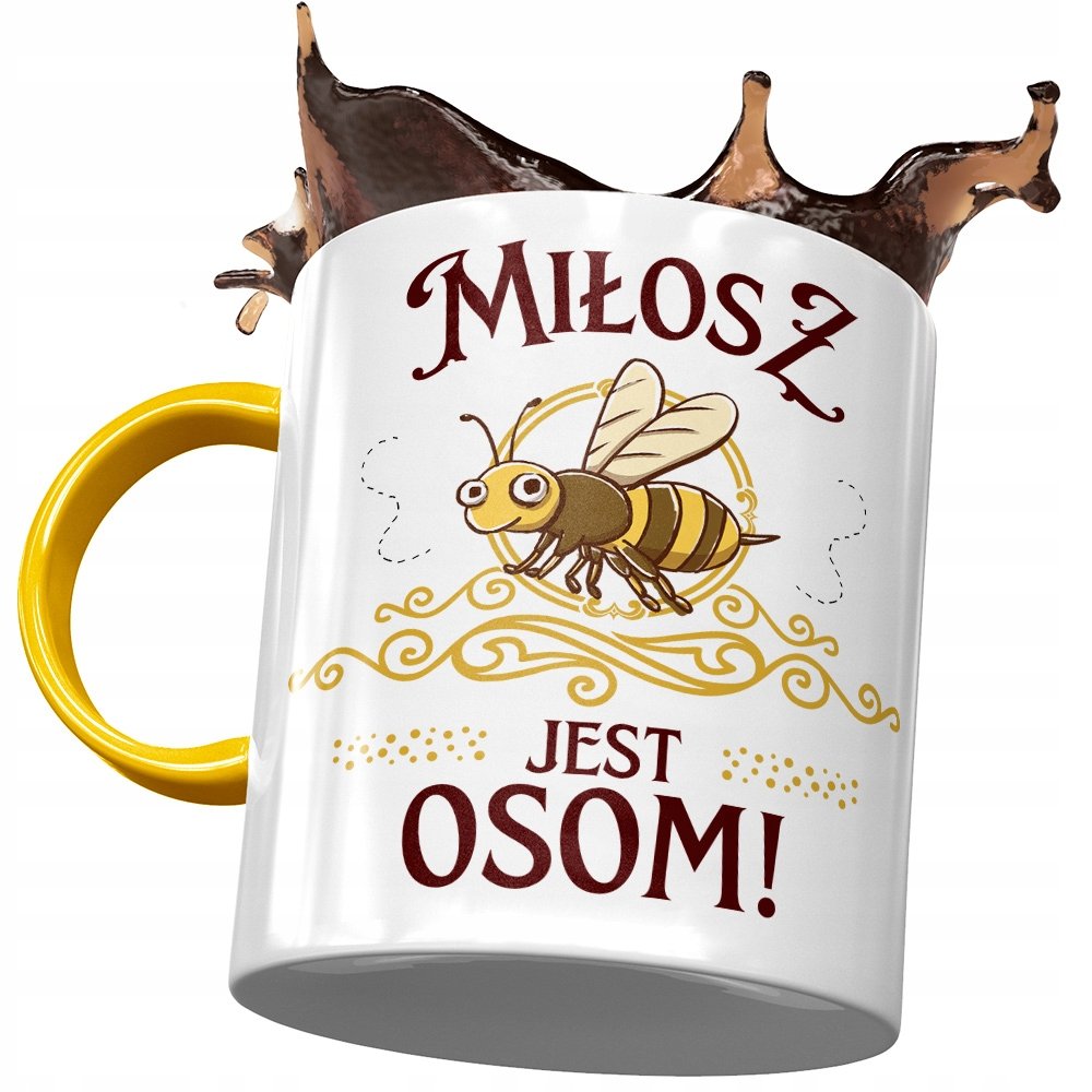 Kubek Żółty Dla Miłosza Męża Kolegi na Prezent z Nadrukiem ze Zdjęciem+ Opakowanie na prezent (wzór 01)