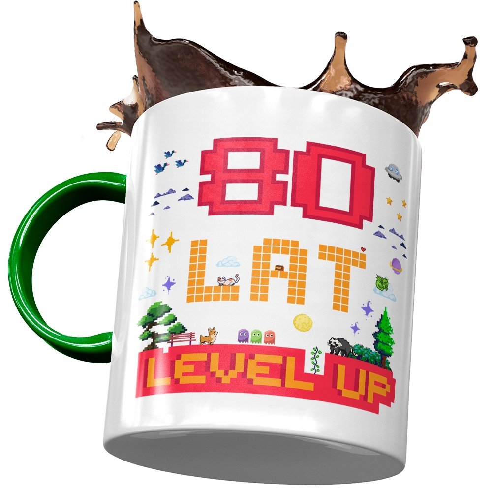 Kubek Zielony na Urodziny 80 80te 80-te Prezent z Nadrukiem ze Zdjęciem+ Opakowanie na prezent (wzór 01)