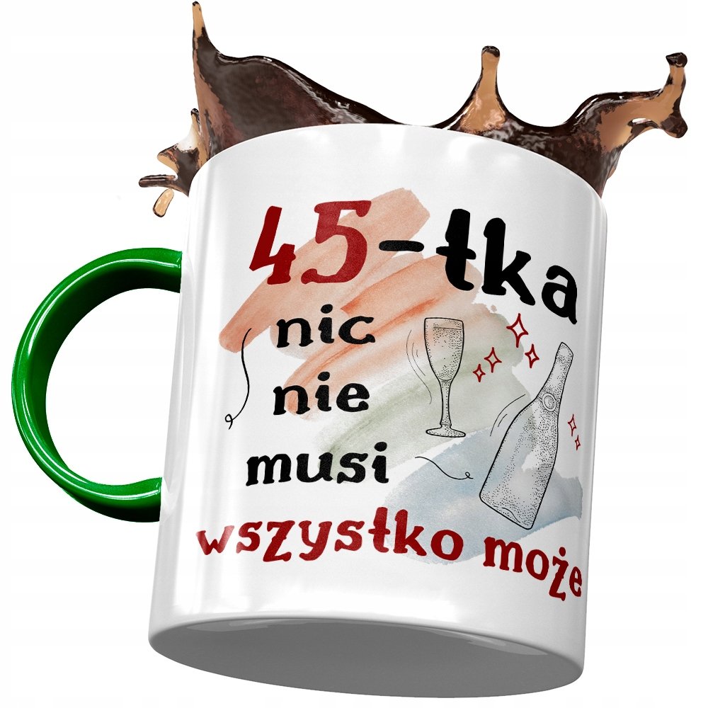 Kubek Zielony na Urodziny 45 45te 45-te na Prezent z Nadrukiem ze Zdjęciem+ Opakowanie na prezent (wzór 01)