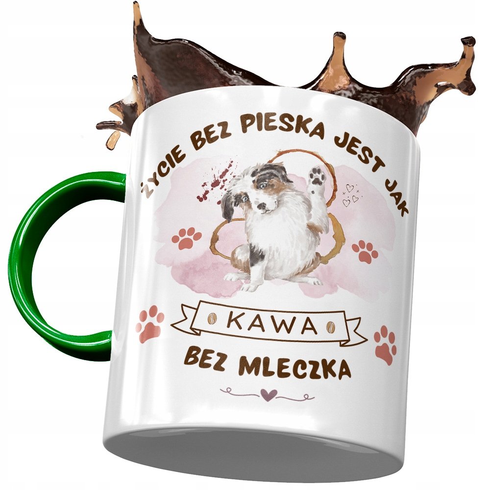 Kubek Zielony z Pieskiem Psem Słodki na Prezent z Nadrukiem ze Zdjęciem+ Opakowanie na prezent (wzór 01)