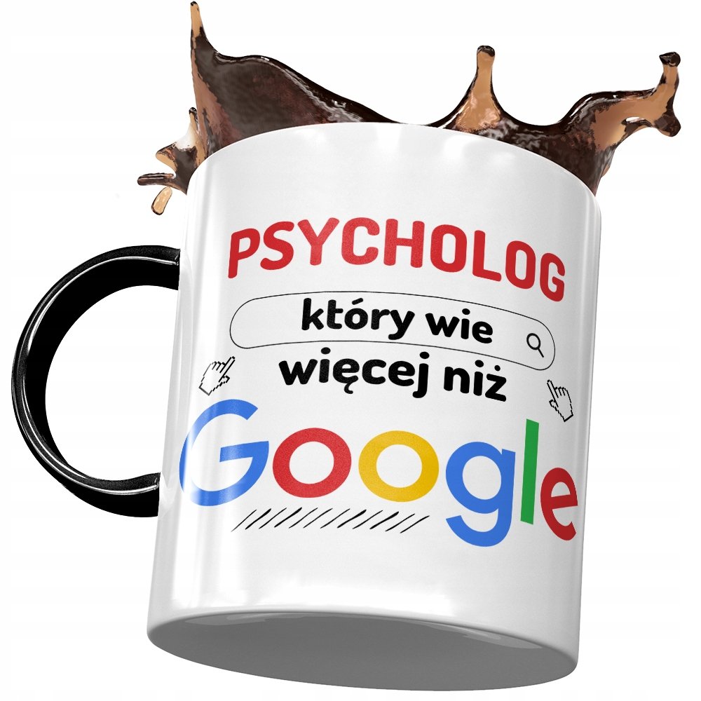 Kubek Czarny Dla Psychologa wie Więcej niż Google z Nadrukiem ze Zdjęciem+ Opakowanie na prezent (wzór 01)