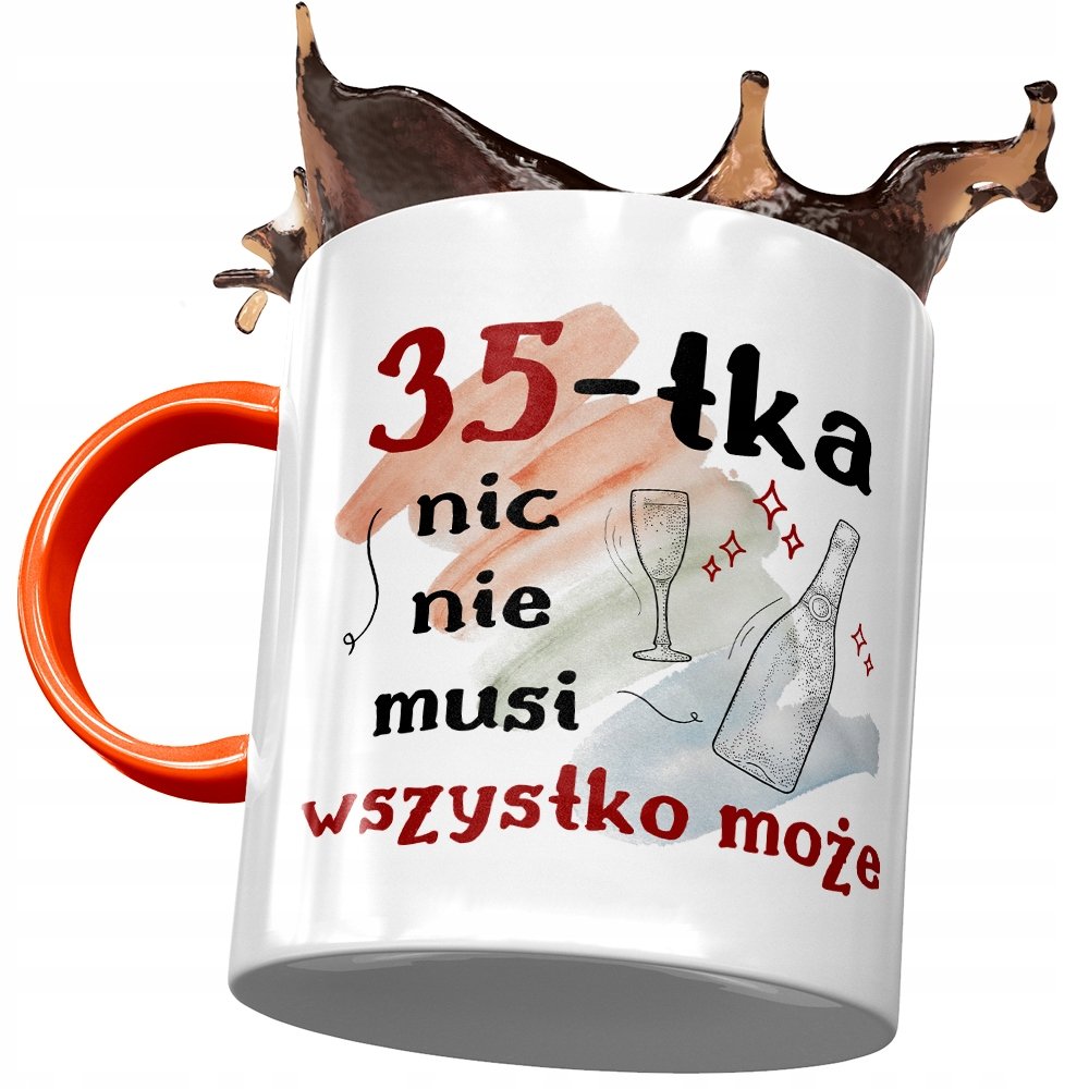Kubek Pomarańczowy na Urodziny 35 35te 35-te z Nadrukiem ze Zdjęciem+ Opakowanie na prezent (wzór 01)