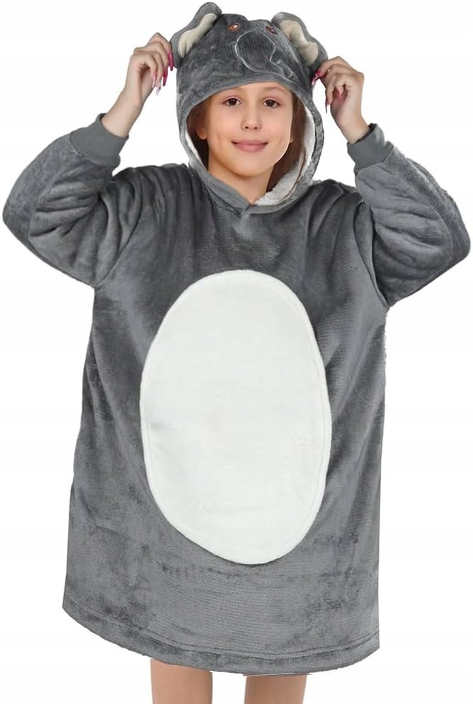 BLUZA KOC OVERSIZE KOCOBLUZA 2w1 GRUBA XXL FUTRZAK DŁUGA CIEPŁA POLAR SŁOŃ