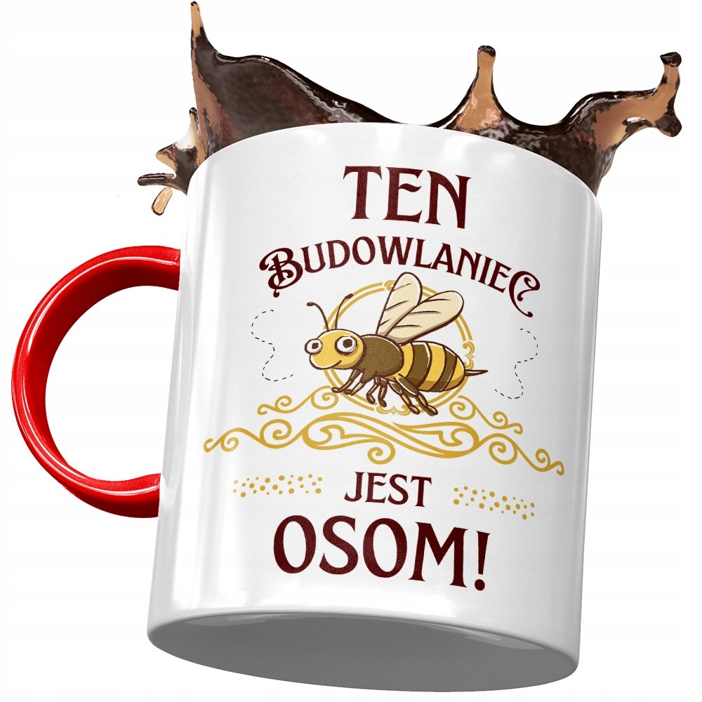 Kubek Czerwony Dla Budowlańca Jest Osom! Prezent z Nadrukiem ze Zdjęciem + Opakowanie na prezent (wzór 02)