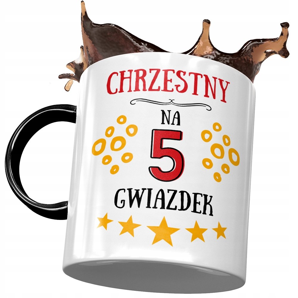 Kubek Czarny Dla Chrzestnego Urodziny na Prezent z Nadrukiem ze Zdjęciem + Opakowanie na prezent (wzór 02)