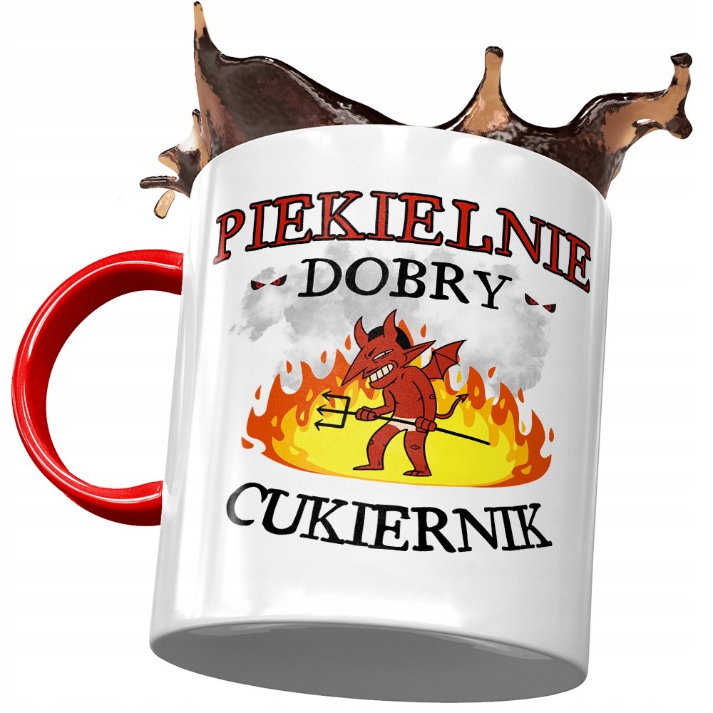 Kubek Czerwony Dla Cukiernika Piekielnie Dobry z Nadrukiem ze Zdjęciem + Opakowanie na prezent (wzór 02)