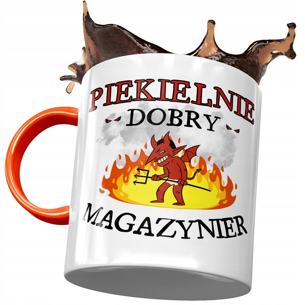 Kubek Pomarańczowy dla Magazyniera Piekielnie z Nadrukiem ze Zdjęciem + Opakowanie na prezent (wzór 02)