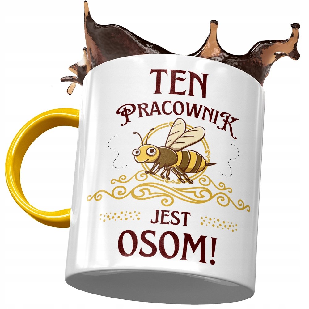 Kubek Żółty Dla Pracownika Ten Pracownik Jest Osom z Nadrukiem ze Zdjęciem + Opakowanie na prezent (wzór 02)