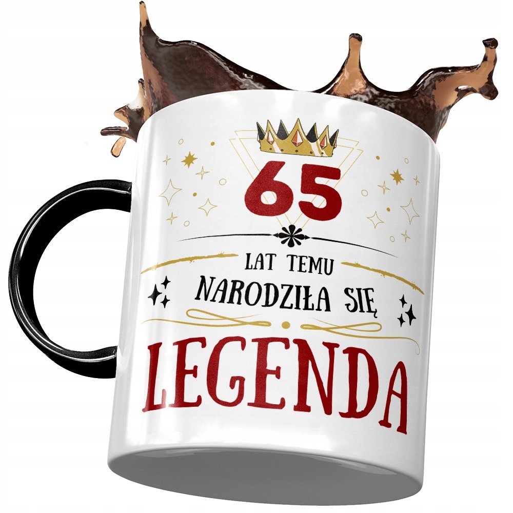 Kubek Czarny na Urodziny 65 65te 65-te Prezent z Nadrukiem ze Zdjęciem + Opakowanie na prezent (wzór 02)