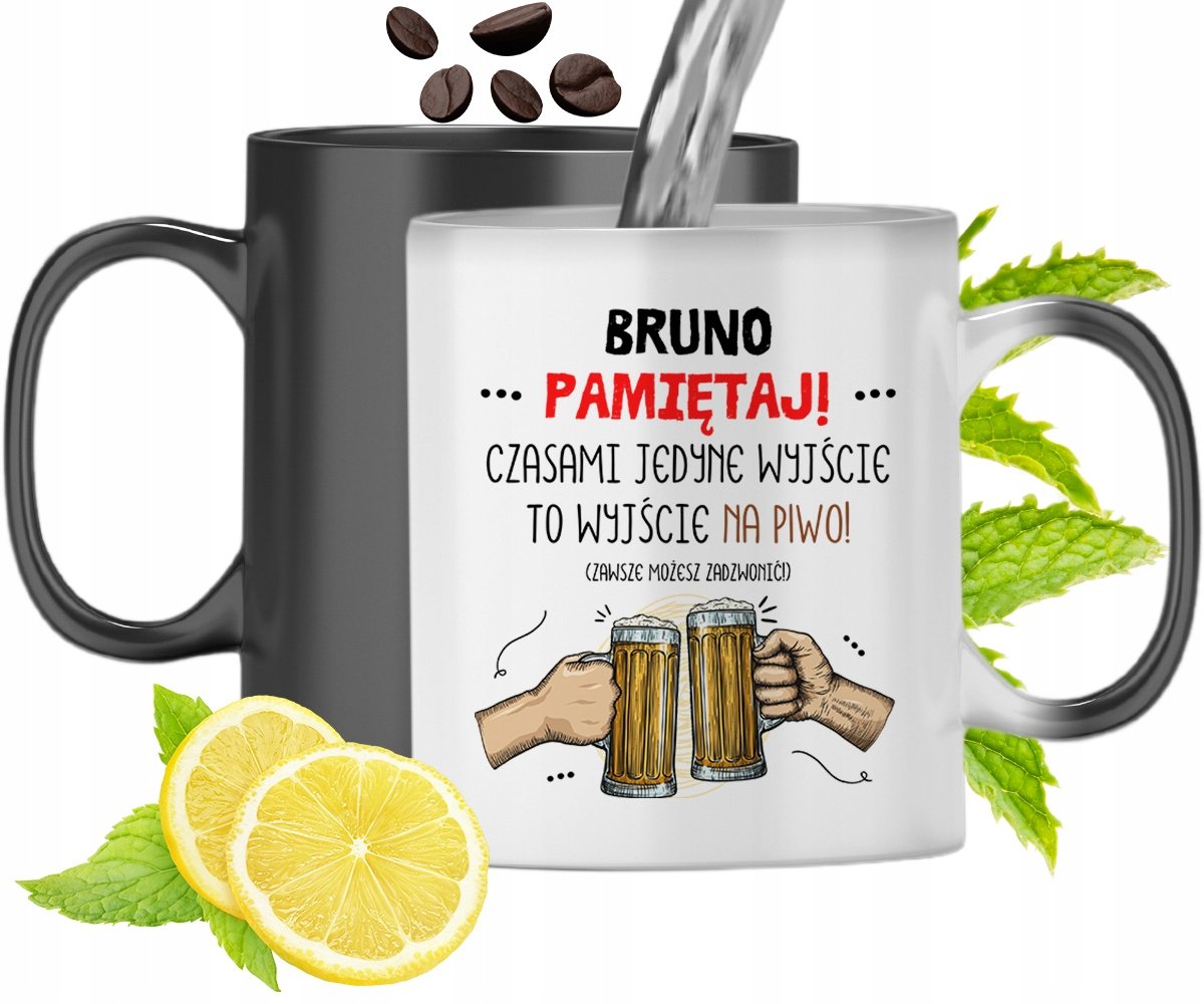 KUBEK MAGICZNY DLA BRUNA CZARNY ZMIENIAJĄCY KOLOR z Nadrukiem ze Zdjęciem + Opakowanie na prezent (wzór 02)