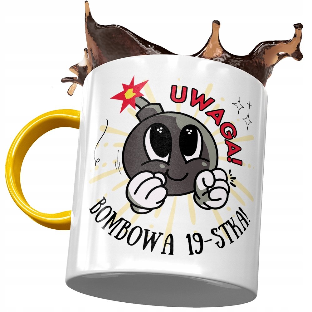 Kubek Żółty na Urodziny 19 19ste 19-ste na Prezent z Nadrukiem ze Zdjęciem + Opakowanie na prezent (wzór 02)