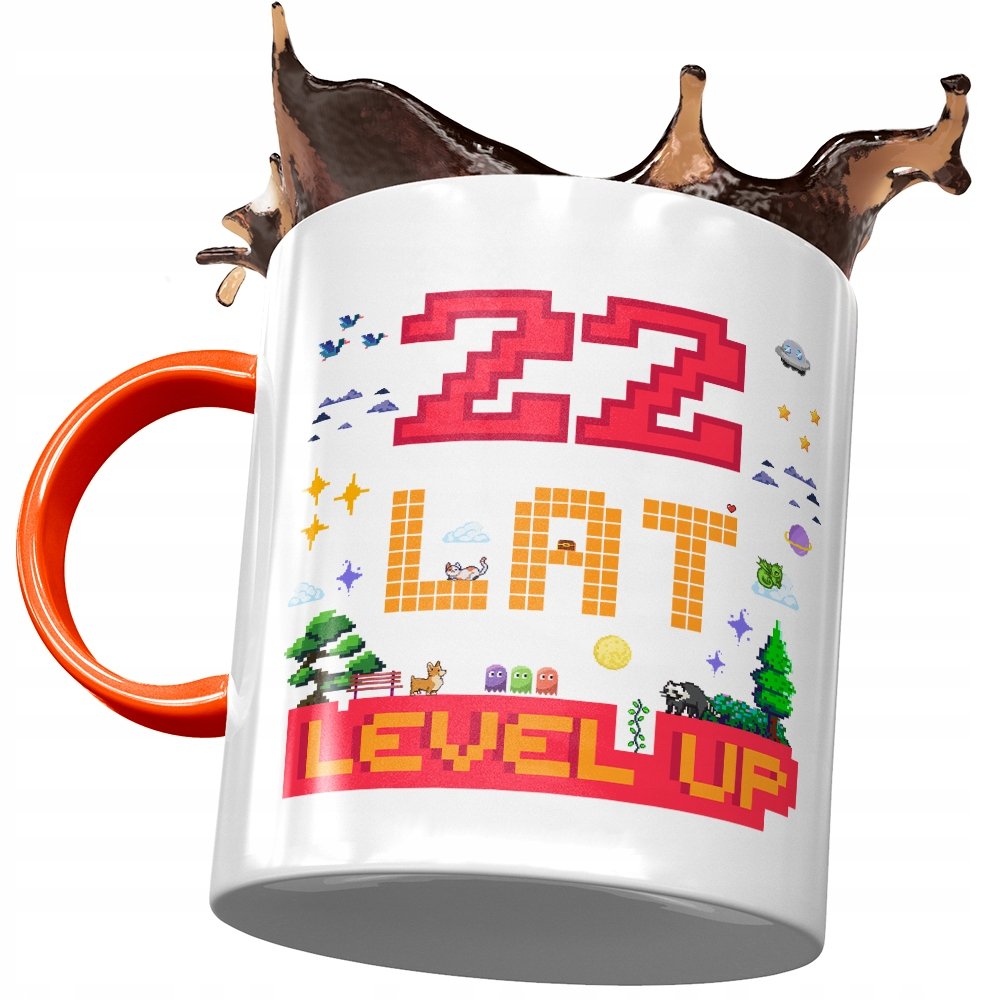 Kubek Pomarańczowy na Urodziny 22 22gie 22-gie z Nadrukiem ze Zdjęciem + Opakowanie na prezent (wzór 02)