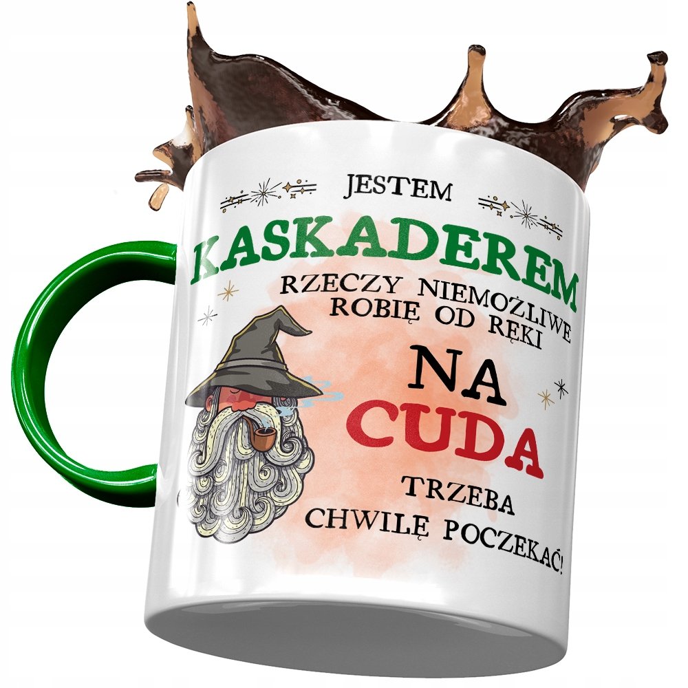 Kubek Zielony Dla Kaskadera Na Cuda Prezent z Nadrukiem ze Zdjęciem + Opakowanie na prezent (wzór 02)