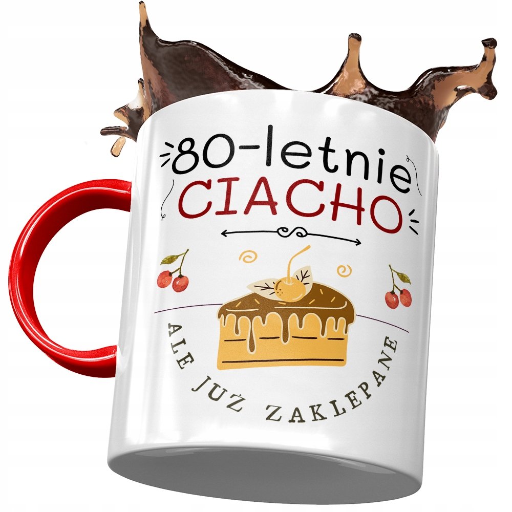 Kubek Czerwony na Urodziny 80 80te 80-te Prezent z Nadrukiem ze Zdjęciem + Opakowanie na prezent (wzór 02)