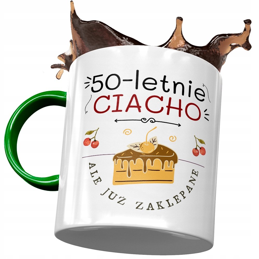Kubek Zielony na Urodziny 50 50te 50-te na Prezent z Nadrukiem ze Zdjęciem + Opakowanie na prezent (wzór 02)