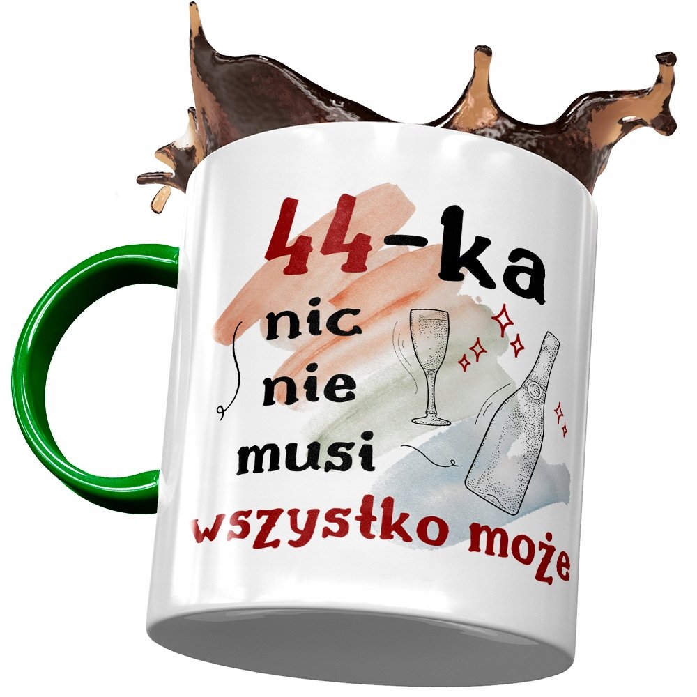 Kubek Zielony na Urodziny 44 44te 44-te na Prezent z Nadrukiem ze Zdjęciem + Opakowanie na prezent (wzór 02)