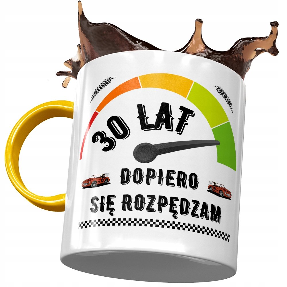 Kubek Żółty na Urodziny 30 30ste 30-ste na Prezent z Nadrukiem ze Zdjęciem + Opakowanie na prezent (wzór 02)