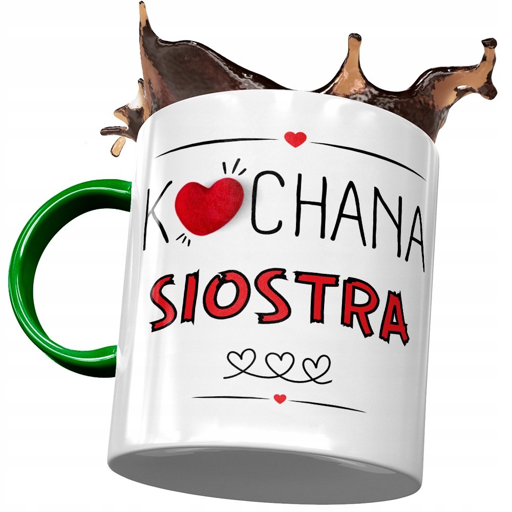 Kubek Zielony Dla Siostry na Urodziny na Prezent z Nadrukiem ze Zdjęciem + Opakowanie na prezent (wzór 03)