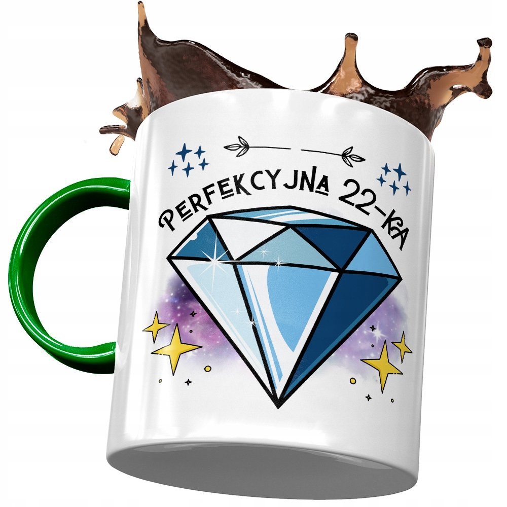 Kubek Zielony na Urodziny 22 22gie 22-gie Prezent z Nadrukiem ze Zdjęciem + Opakowanie na prezent (wzór 03)