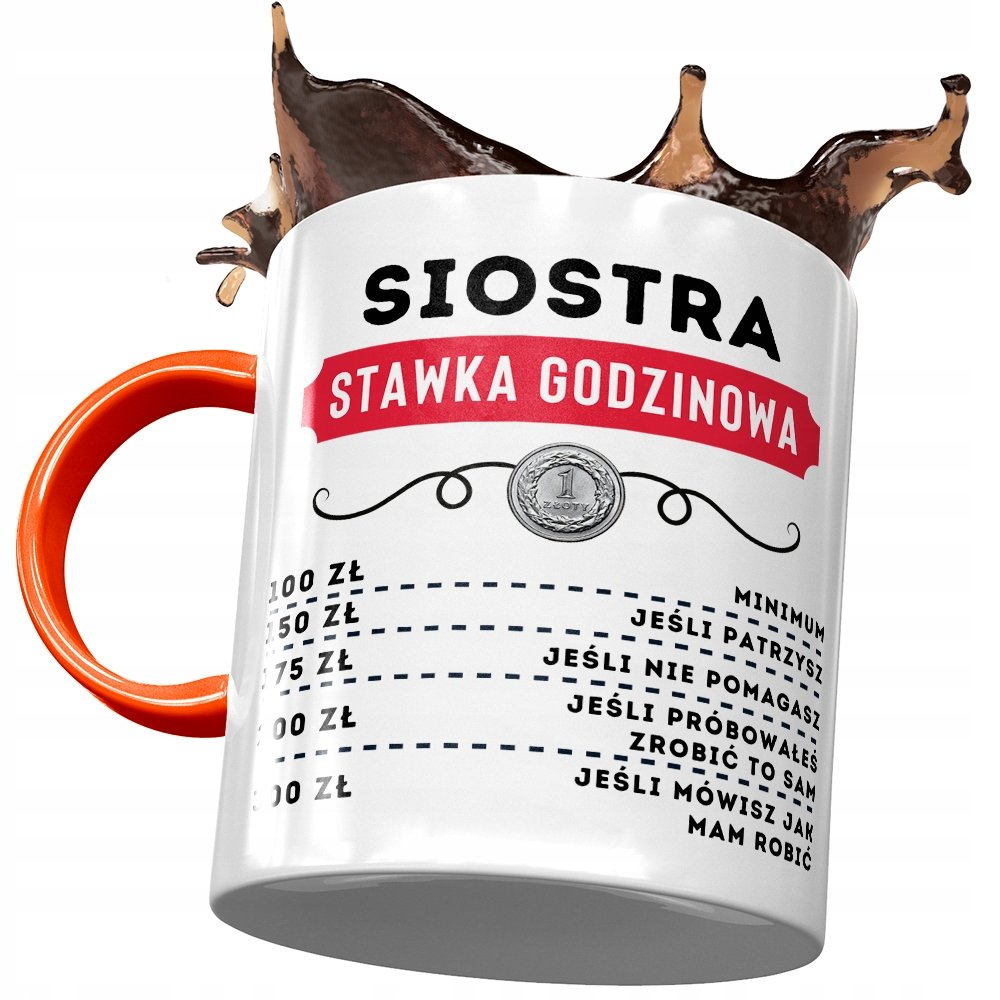 Kubek Pomarańczowy Dla Siostry Urodziny na Prezent z Nadrukiem ze Zdjęciem + Opakowanie na prezent (wzór 04)