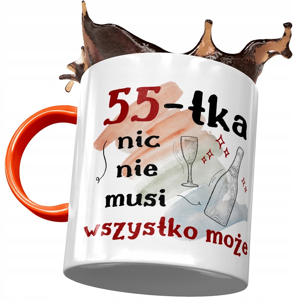 Kubek Pomarańczowy na Urodziny 55 55te 55-te z Nadrukiem ze Zdjęciem + Opakowanie na prezent (wzór 03)