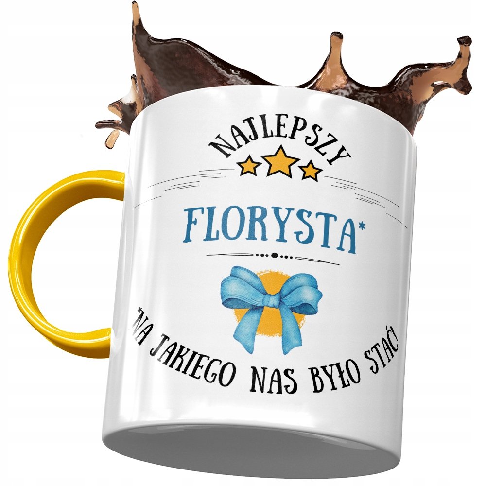 Kubek Żółty Dla Florysty Najlepszy Florysta z Nadrukiem ze Zdjęciem + Opakowanie na prezent (wzór 03)