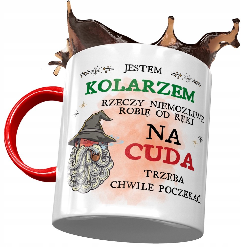 Kubek Czerwony Dla Kolarza Na Cuda Trzeba Poczekać z Nadrukiem ze Zdjęciem + Opakowanie na prezent (wzór 04)