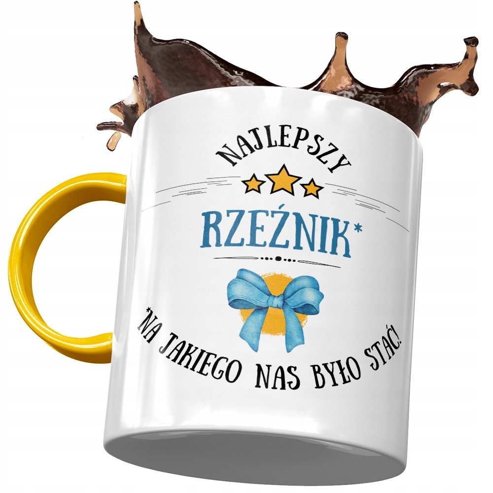 Kubek Żółty Dla Rzeźnika Najlepszy Rzeźnik Kubek z Nadrukiem ze Zdjęciem + Opakowanie na prezent (wzór 03)