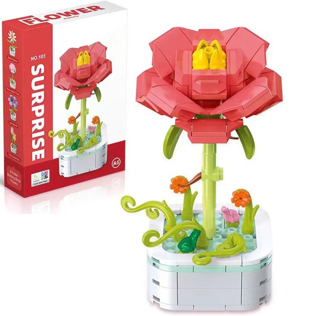 Klocki Konstrukcyjne Zestaw Klocków Do Układania Diy Puzzle 3D Prezent Kwiatek Czerwony