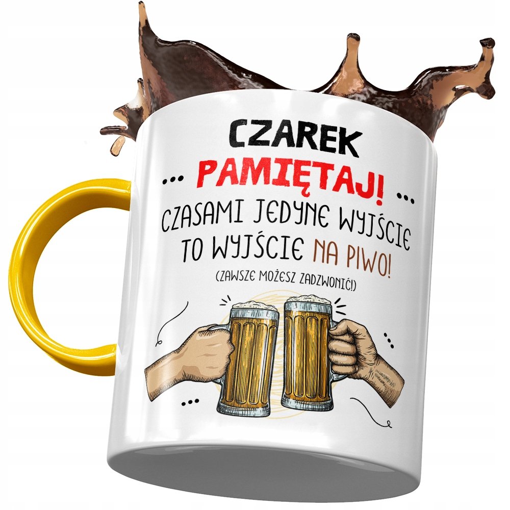 Kubek Żółty Dla Czarka Cezarego Kolegi Prezent z Nadrukiem ze Zdjęciem+ Opakowanie na prezent (wzór 01)