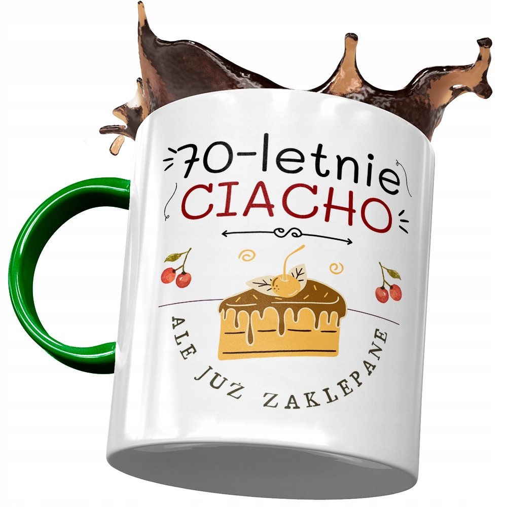 Kubek Zielony na Urodziny 70 70te 70-te na Prezent z Nadrukiem ze Zdjęciem+ Opakowanie na prezent (wzór 01)